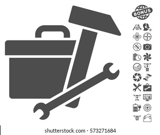 Toolbox icon with bonus quad copter tools symbols. Vector illustration style is flat iconic symbols on white background.