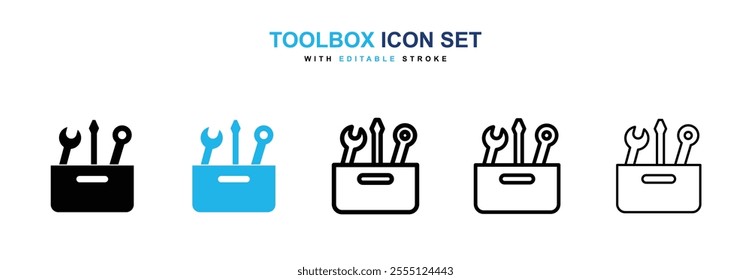 Toolbox icon collection in black and blue colors