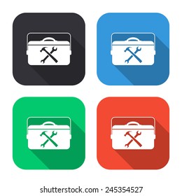 toolbox icon - colored illustration (gray, blue, green, red) with long shadow