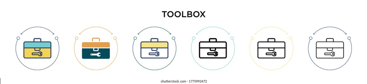 Toolbox icon in filled, thin line, outline and stroke style. Vector illustration of two colored and black toolbox vector icons designs can be used for mobile, ui, web