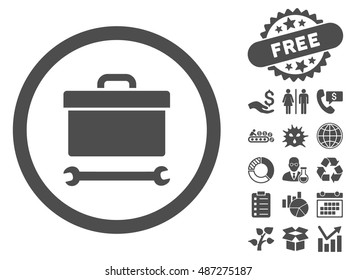 Toolbox icon with free bonus clip art. Vector illustration style is flat iconic symbols, gray color, white background.