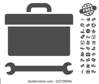 Toolbox icon with free bonus clip art. Vector illustration style is flat iconic symbols, gray color, white background.