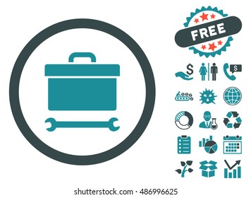 Toolbox icon with free bonus icon set. Vector illustration style is flat iconic bicolor symbols, soft blue colors, white background.
