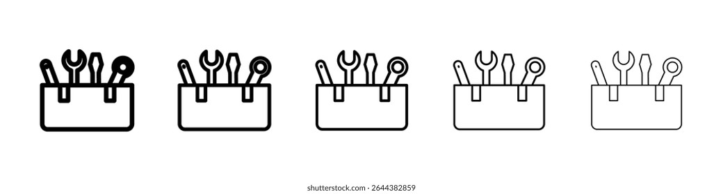 Toolbox-Symbolgrafiksatz. trendige Strichlinienart