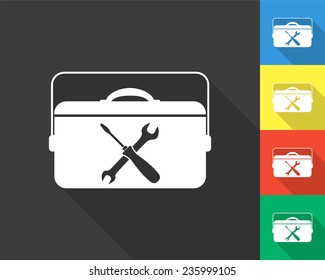 toolbox icon - gray and colored (blue, yellow, red, green) vector illustration with long shadow