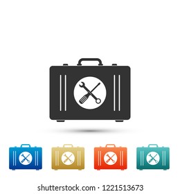 Toolbox icon isolated on white background. Set elements in colored icons. Flat design. Vector Illustration