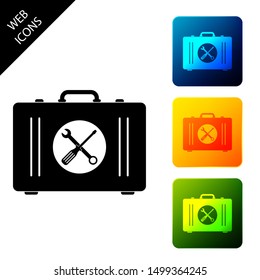 Toolbox icon isolated. Tool box sign. Set icons colorful square buttons. Vector Illustration