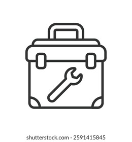 Toolbox, icon in line design. Toolbox, tool case, repair kit, tools, construction, handyman, maintenance on white background vector. Toolbox editable stroke icon