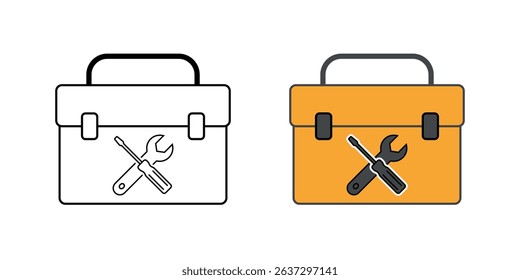 IT toolbox icon in outline and color styles, vector symbol for tech support tools, system repair kit, computer maintenance equipment, or troubleshooting essentials.