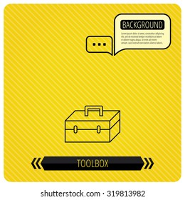 Toolbox icon. Repair instruments sign. Chat speech bubbles. Orange line background. Vector