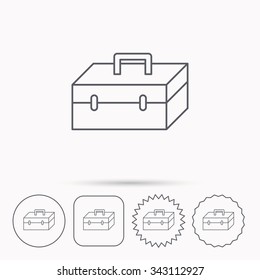 Toolbox icon. Repair instruments sign. Linear circle, square and star buttons with icons.