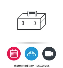 Toolbox icon. Repair instruments sign. Group of people, video cam and calendar icons. Vector