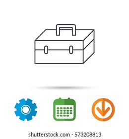 Toolbox icon. Repair instruments sign. Calendar, cogwheel and download arrow signs. Colored flat web icons. Vector