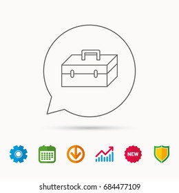 Toolbox icon. Repair instruments sign. Calendar, Graph chart and Cogwheel signs. Download and Shield web icons. Vector