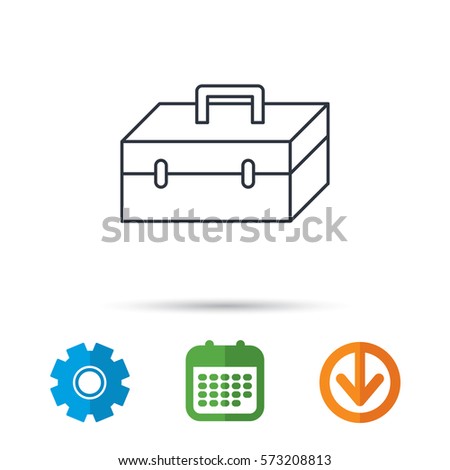 Toolbox icon. Repair instruments sign. Calendar, cogwheel and download arrow signs. Colored flat web icons. Vector