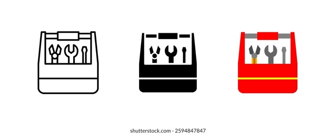 Toolbox icon. Repair and maintenance tool storage symbol. Construction and handyman vector illustration. Industrial equipment pictogram. Wrench, pliers and screwdriver for fixing and engineering work.