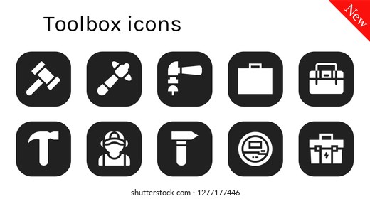  toolbox icon set. 10 filled toolbox icons. Simple modern icons about  - Hammer, Toolbox, Plumber, Voltmeter
