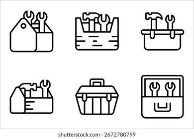Conjunto de ícones da caixa de ferramentas. ícone da caixa de ferramentas carpinteiro. caixa de ferramentas de hardware sinal vetor ilustração no fundo branco