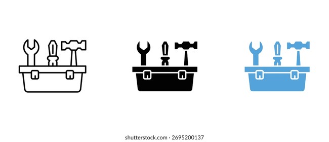 Toolbox icon set vector on white background. wrench, hammer, screwdriver, repair, maintenance, symbol.
