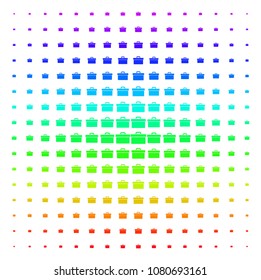 Toolbox icon spectral halftone pattern. Vector toolbox items organized into halftone grid with vertical spectral gradient. Designed for backgrounds, covers and abstract compositions.