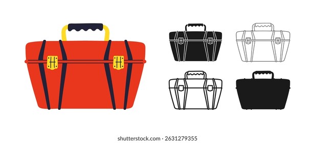 Toolbox icon symbol set. Modern plastic tool box for repair tools builder mechanic plumber carpentry. Tool container sign professional construction stylized simple design element vector illustration