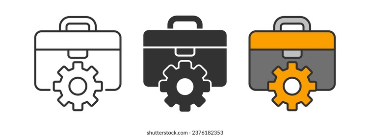 Toolbox icon. Toolkit symbol. Tool signs. Repair symbols. Gear icons. Black, orange, flat color. Vector isolated sign.