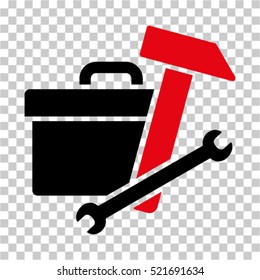 Toolbox icon. Vector pictogram style is a flat bicolor symbol, intensive red and black colors, chess transparent background. Designed for software and web interface toolbars and menus.