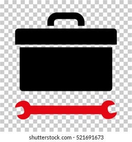 Toolbox icon. Vector pictograph style is a flat bicolor symbol, intensive red and black colors, chess transparent background. Designed for software and web interface toolbars and menus.