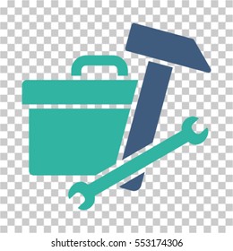 Toolbox icon. Vector pictograph style is a flat bicolor symbol, cobalt and cyan colors, chess transparent background. Designed for software and web interface toolbars and menus.