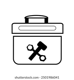 Icono de caja de herramientas, llave de Vector e ícono de mazazo. Vector en blanco y negro.