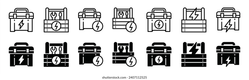 Toolbox icons set. Electrical equipment box. Repair, fix, service, electric, wrench, screwdriver, and engineer icon symbol. Vector illustration