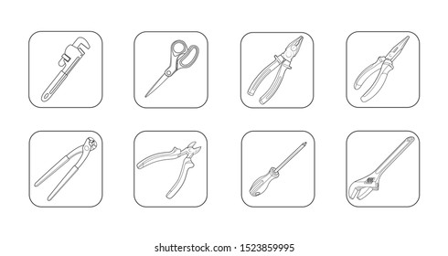 Toolbox icons set lines vector illustration