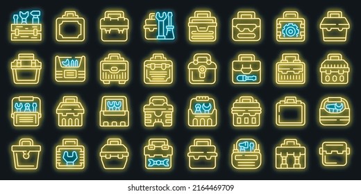 Toolbox icons set outline vector. Toolkit equipment. Repair kit vector neon