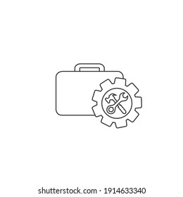 Toolbox with instruments inside line icon. Workman's toolkit. Workbox in icon style. Vector illustration