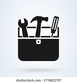 Toolbox with instruments inside. Workman's toolkit. Workbox in icon style. Vector illustration
