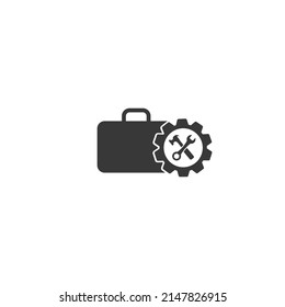 Toolbox with instruments inside. Workman's toolkit. Workbox in icon style. Vector illustration flat sign