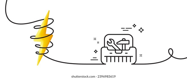 Toolbox line icon. Continuous one line with curl. Repair toolkit sign. Tool box with hammer symbol. Toolbox single outline ribbon. Loop curve with energy. Vector