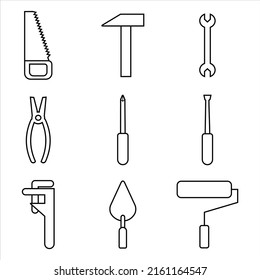 conjunto de iconos de vector de línea de caja de herramientas