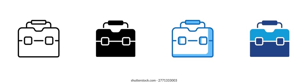 Toolbox Multiple Style Icon Design Vector - Toolbox case representing equipment storage, maintenance tools organization, and repair work preparation