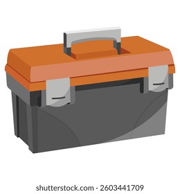 Toolbox with orange lid and gray handle on white background. Vector illustration