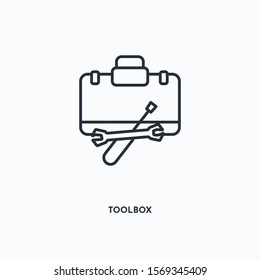 toolbox outline icon. Simple linear element illustration. Isolated line toolbox icon on white background. Thin stroke sign can be used for web, mobile and UI.