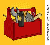 Toolbox red color with tools pop art style vector illustration. Comic book style imitation. Vintage retro style. Conceptual illustration