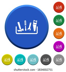 Toolbox round color beveled buttons with smooth surfaces and flat white icons