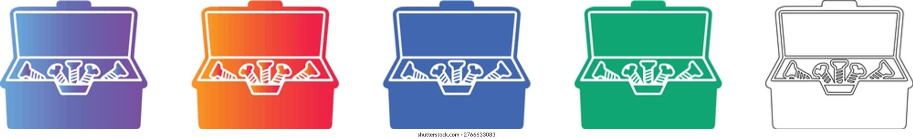 Toolbox with Screws Icons Set vol 1806