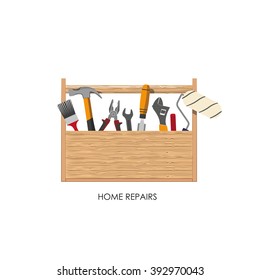 Toolbox. Set of tools for home repairs. Vector illustration