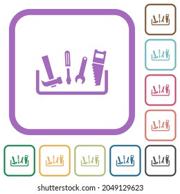 Iconos simples del cuadro de herramientas con marcos cuadrados redondeados de color sobre fondo blanco
