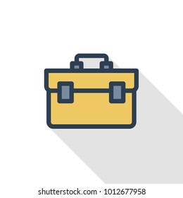 Toolbox thin line flat color icon. Linear vector illustration. Pictogram isolated on white background. Colorful long shadow design.