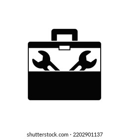 Toolbox, Tool Box Kit Icon In Black Flat Glyph, Filled Style Isolated On White Background