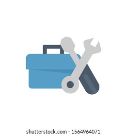 Toolbox or toolkit vector icon. For organize, carry and protect tool i.e. spanner, screwdriver. For mechanics, electrician, technician, carpenter, plumber. To fix, repair, service and maintenance etc.