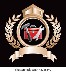 toolbox and tools in gold display